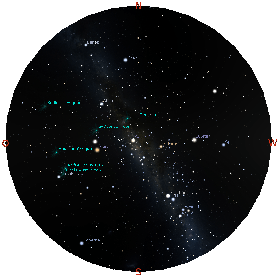 Himmelsanblick bei Maximum der Totalen Mondfinsternis am 27.07.2018 um 22:30 Uhr